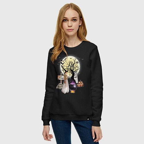 Женский свитшот Полнолуние в Хэллуин / Черный – фото 3