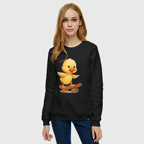 Женский свитшот Утенок на скейте / Черный – фото 3