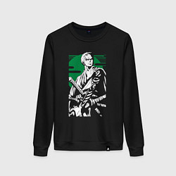 Свитшот хлопковый женский Ророноа Зоро три катаны, цвет: черный