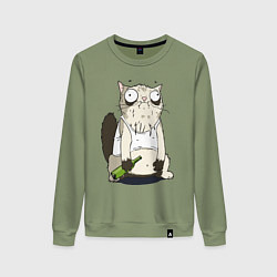 Свитшот хлопковый женский Алко кот, цвет: авокадо