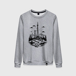 Свитшот хлопковый женский Нефтяная вышка в горах, цвет: меланж