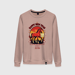 Свитшот хлопковый женский Красный огненный конь символ 2026, цвет: пыльно-розовый