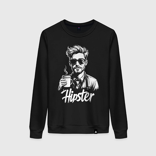 Женский свитшот Хипстер с кружкой / Черный – фото 1