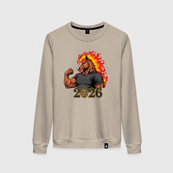 Свитшот хлопковый женский Конь бодибилдер 2026, цвет: миндальный