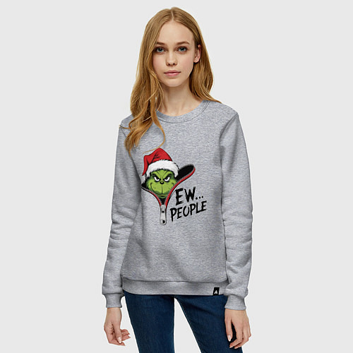 Женский свитшот Гринч - ew people / Меланж – фото 3