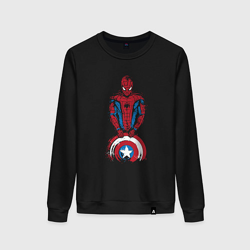 Женский свитшот Человек-паук с щитом / Черный – фото 1