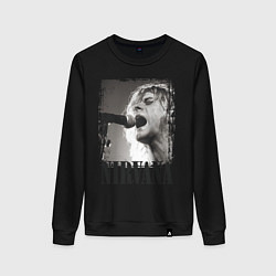 Свитшот хлопковый женский Кобейн поет, цвет: черный