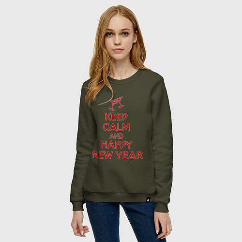 Женский свитшот Keep Calm & Happy New Year / Хаки – фото 3