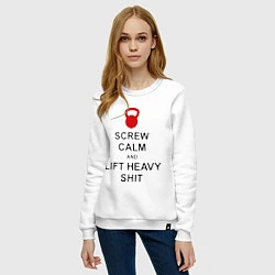 Свитшот хлопковый женский Screw Calm & Lift Heavy Shit, цвет: белый — фото 2