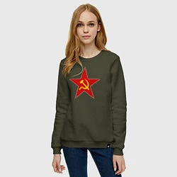 Свитшот хлопковый женский Звезда СССР, цвет: хаки — фото 2