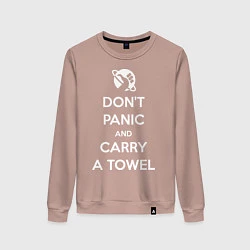 Свитшот хлопковый женский Dont panic & Carry a Towel, цвет: пыльно-розовый
