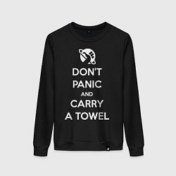 Свитшот хлопковый женский Dont panic & Carry a Towel, цвет: черный