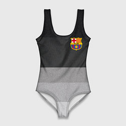 Купальник-боди 3D женский ФК Барселона: Серый стиль, цвет: 3D-принт