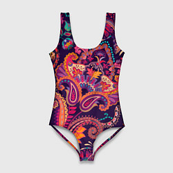 Купальник-боди 3D женский Орнамент пейсли - розовый, цвет: 3D-принт