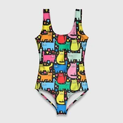 Купальник-боди 3D женский Разноцветные котики, цвет: 3D-принт