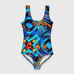 Женский купальник-боди Желто-синий абстрактный узор