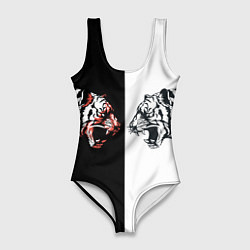 Женский купальник-боди Два тигра напротив друг друга