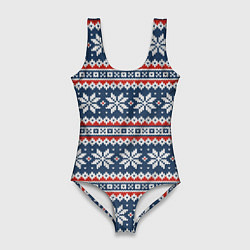 Купальник-боди 3D женский Knitted Christmas Pattern, цвет: 3D-принт