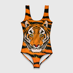 Купальник-боди 3D женский Тигр настоящий хищник, цвет: 3D-принт