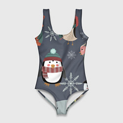 Купальник-боди 3D женский НОВОГОДНИЙ ПАТТЕРН ЖИВОТНЫЕ, цвет: 3D-принт