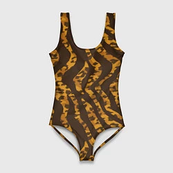 Купальник-боди 3D женский Шкура тигра леопарда гибрид, цвет: 3D-принт