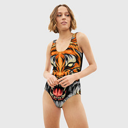 Купальник-боди 3D женский Символ года тигр в гневе, цвет: 3D-принт — фото 2