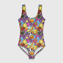 Женский купальник-боди Разный спорт в мультяшном стиле