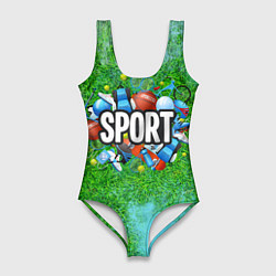 Купальник-боди 3D женский Разные спорт Sport, цвет: 3D-принт