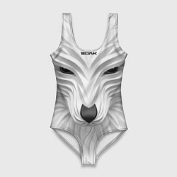 Купальник-боди 3D женский Волк белый - с надписью, цвет: 3D-принт