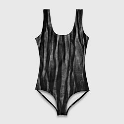 Женский купальник-боди Полосы чорные серые роизвольные random black strip