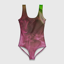 Купальник-боди 3D женский Неоновый дым - Розовый и зелёный, цвет: 3D-принт