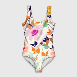 Купальник-боди 3D женский Summer floral pattern, цвет: 3D-принт