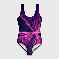 Купальник-боди 3D женский Неоновое множество лучей - Розовый, цвет: 3D-принт