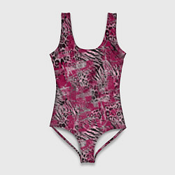 Купальник-боди 3D женский Тигровый-леопардовый гранж, цвет: 3D-принт