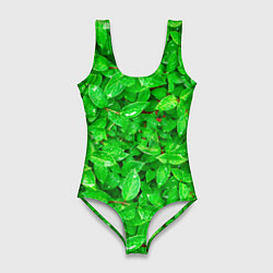 Купальник-боди 3D женский Зелёные листья - текстура, цвет: 3D-принт