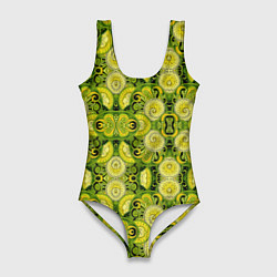 Женский купальник-боди Зеленые узоры: волны абстракции