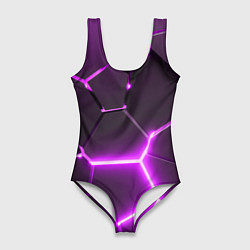 Купальник-боди 3D женский Фиолетовые неоновые геометрические плиты, цвет: 3D-принт