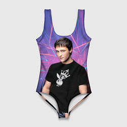 Купальник-боди 3D женский Юрий Шатунов на неоновом фоне, цвет: 3D-принт