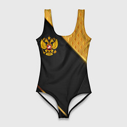 Женский купальник-боди Герб России на черном фоне с золотыми вставками