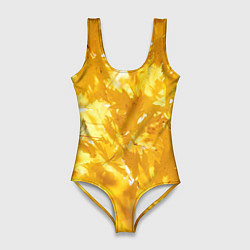 Купальник-боди 3D женский Золотые листья на ветках, цвет: 3D-принт