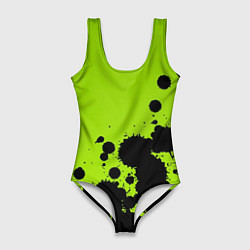 Женский купальник-боди Чёрные кляксы на зелёном фоне