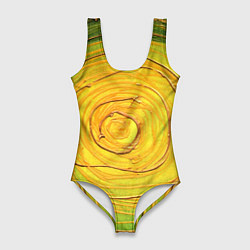 Купальник-боди 3D женский Желто-зеленая текстурная абстракция акрилом, цвет: 3D-принт