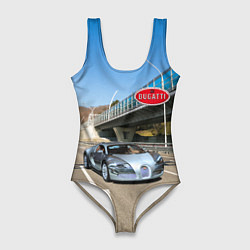 Купальник-боди 3D женский Бугатти на трассе, цвет: 3D-принт
