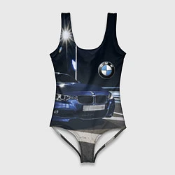 Купальник-боди 3D женский BMW на ночной трассе, цвет: 3D-принт