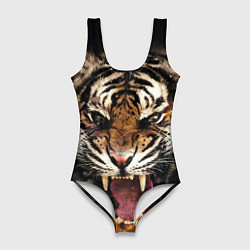 Купальник-боди 3D женский Оскал тигра, цвет: 3D-принт