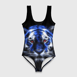 Женский купальник-боди Синий неоновый тигр