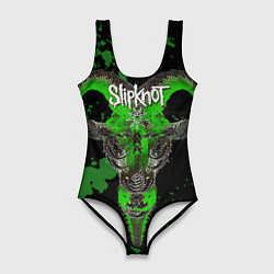 Купальник-боди 3D женский Slipknot зеленый козел, цвет: 3D-принт