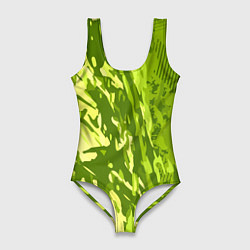 Купальник-боди 3D женский Зеленый абстрактный камуфляж, цвет: 3D-принт
