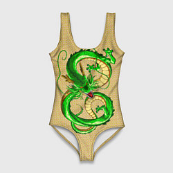 Купальник-боди 3D женский Зелёный дракон в форме цифры 8, цвет: 3D-принт