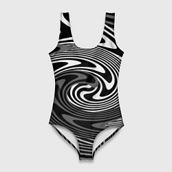 Купальник-боди 3D женский Black and white abstract pattern, цвет: 3D-принт